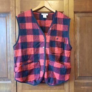 Vintage Y2K Energie wool blend red black buffalo check snap front vest size S